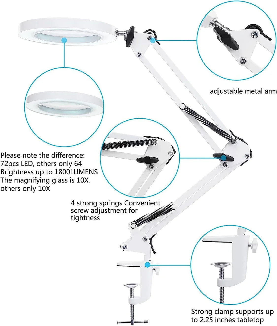 LED Magnifying Floor Lamp 2-in-1 with Adjustable Floor Stand and Clamp