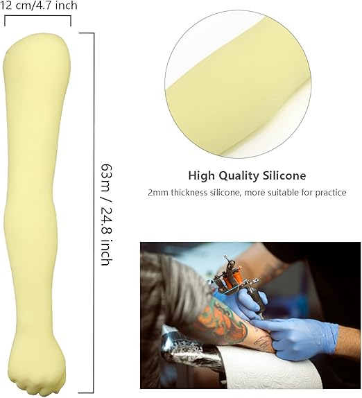 Tattoo Practice Silicone Arm, 24.8 inch 1:1 High Simulation Tattooing Practice Skin