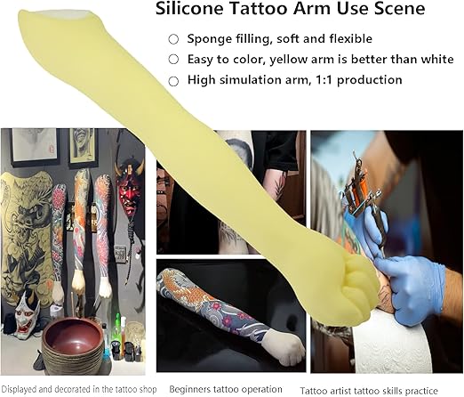 Tattoo Practice Silicone Arm, 24.8 inch 1:1 High Simulation Tattooing Practice Skin