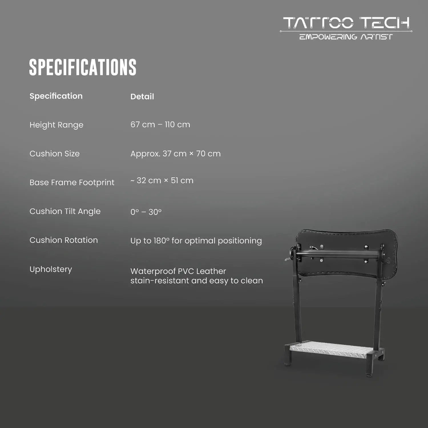 Portable Tattoo Armrest Stand with Rotating Seat