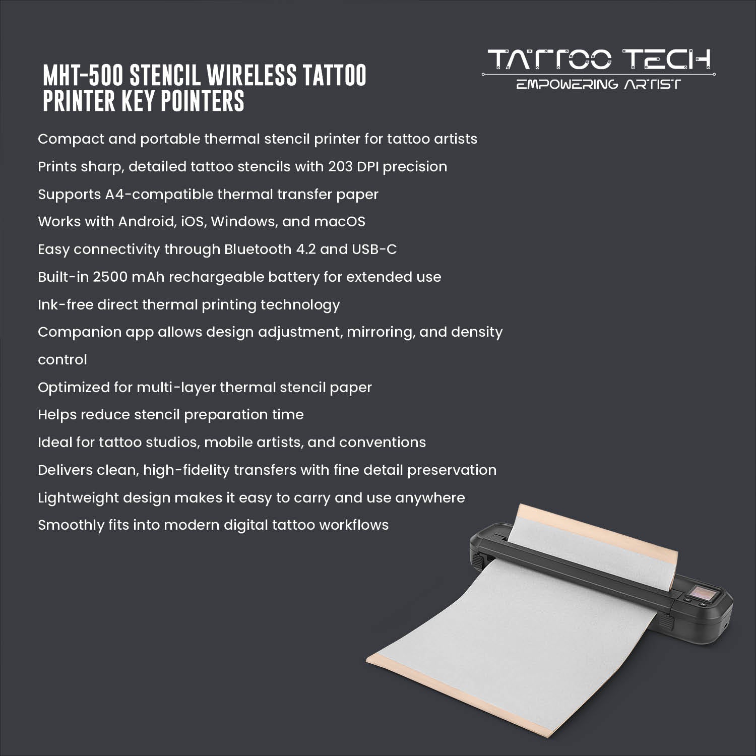 MHT-500 Stencil Wireless Thermal Tattoo Printer