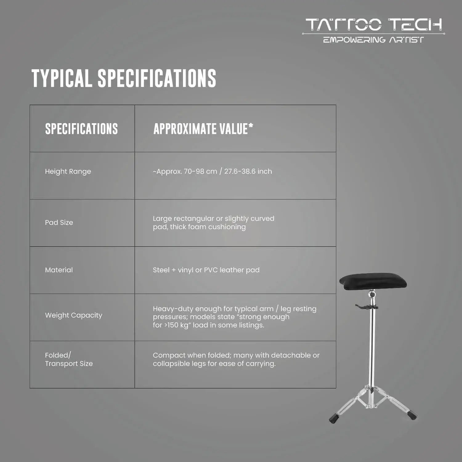 Adjustable Stainless Steel Tripod Tattoo Armrest Stand