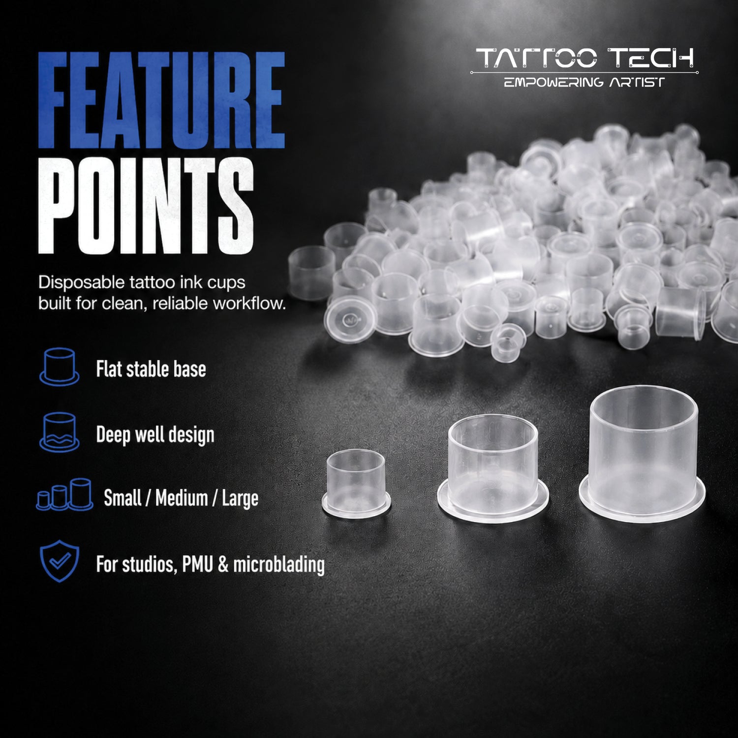 Flat Base, Deep Well-Shaped Tattoo Ink Cups-1000pieces
