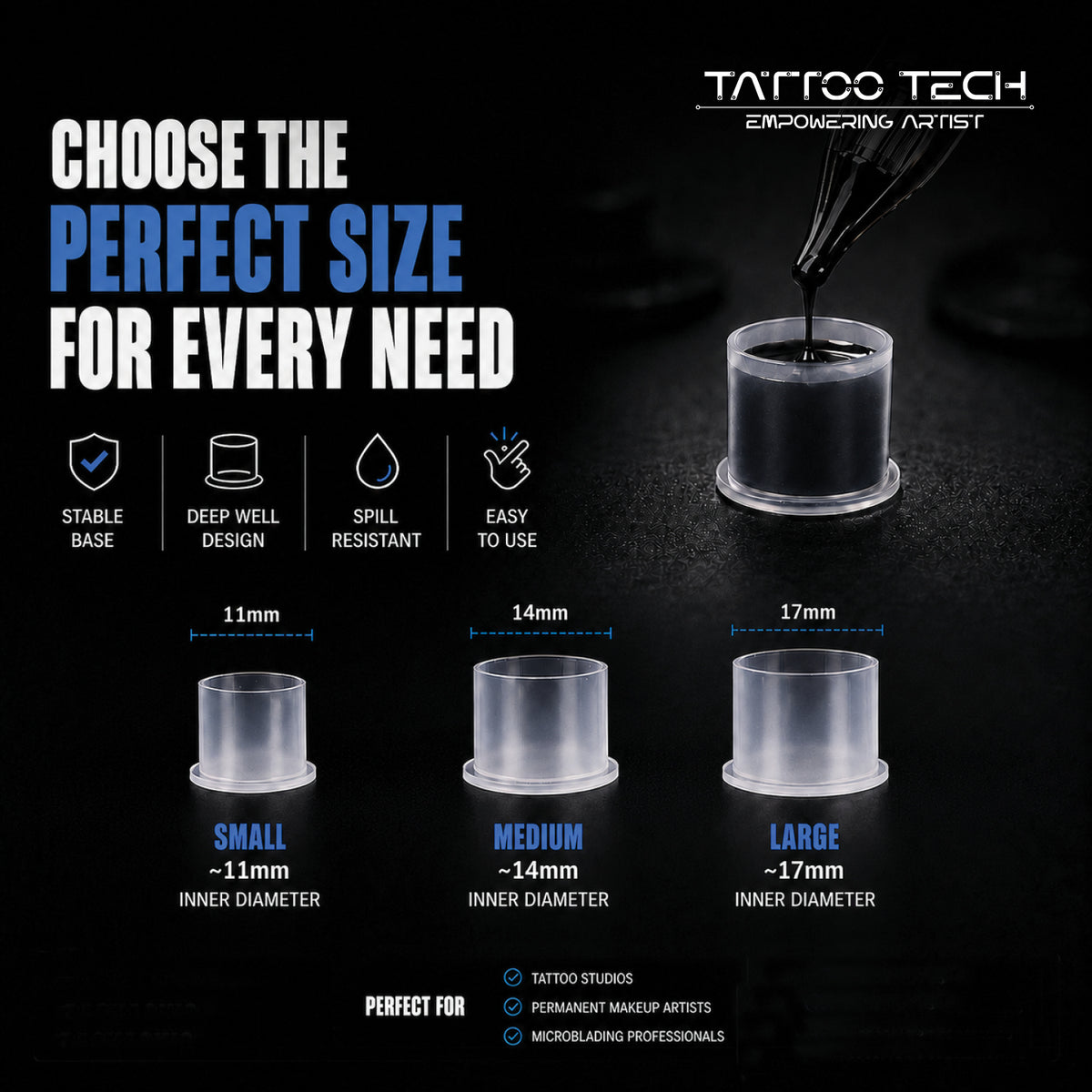 Flat Base, Deep Well-Shaped Tattoo Ink Cups-1000pieces