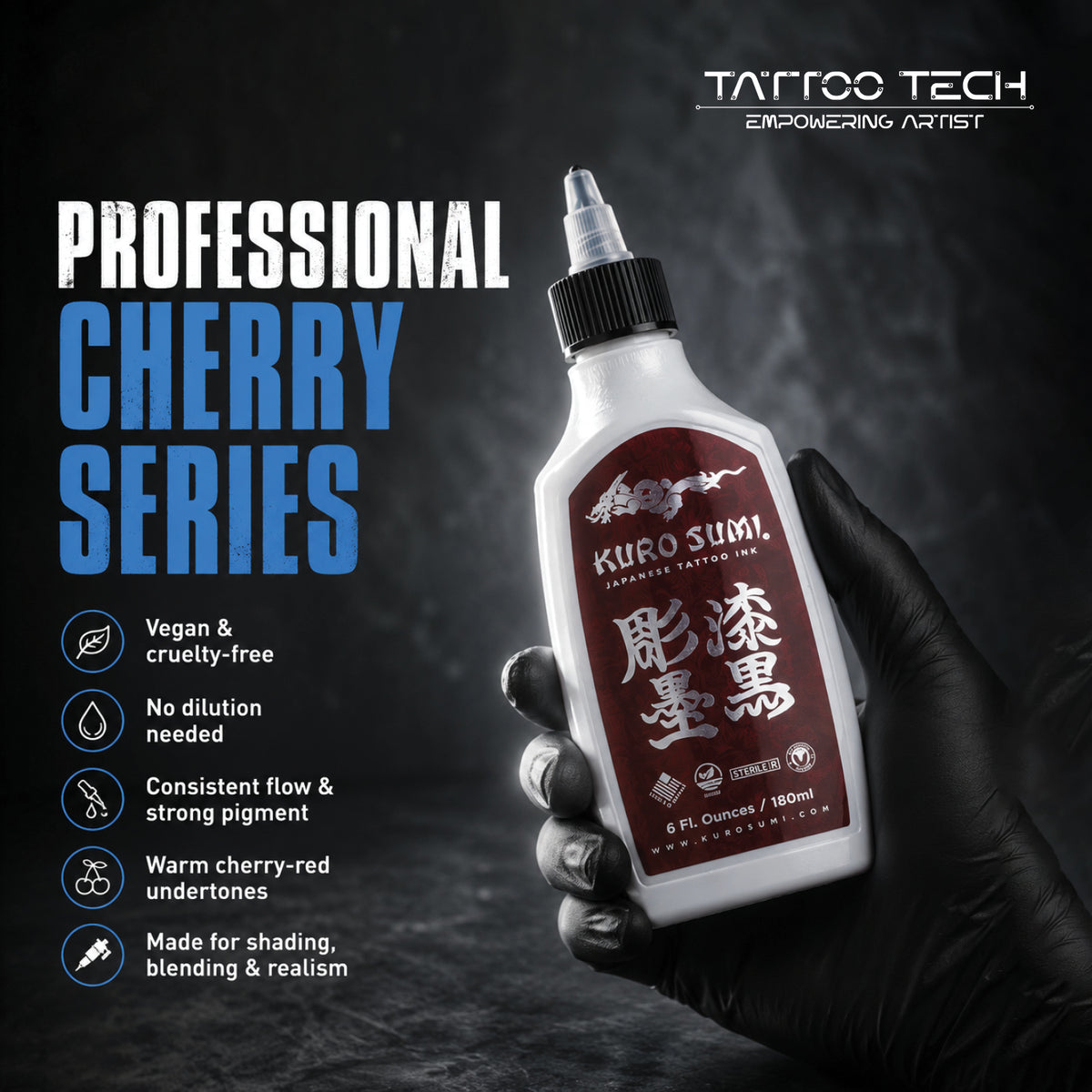 Kuro Sumi Premium Cherry Series Tattoo Ink - 6 oz