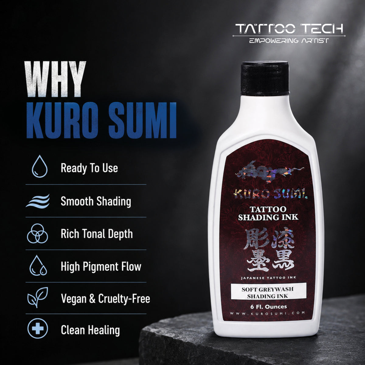Kuro Sumi Premium Grey Wash Shading Tattoo Ink