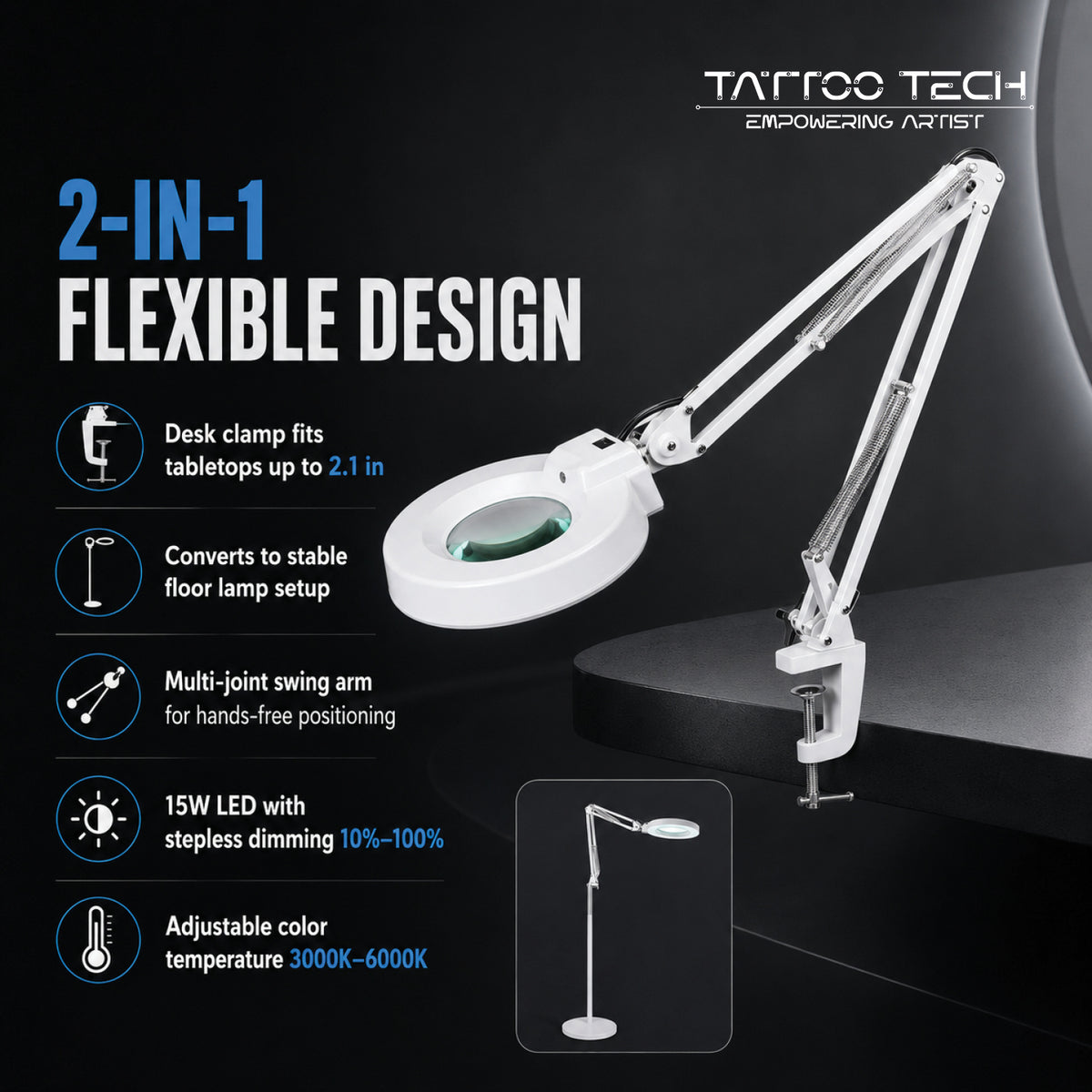 LED Magnifying Floor Lamp 2-in-1