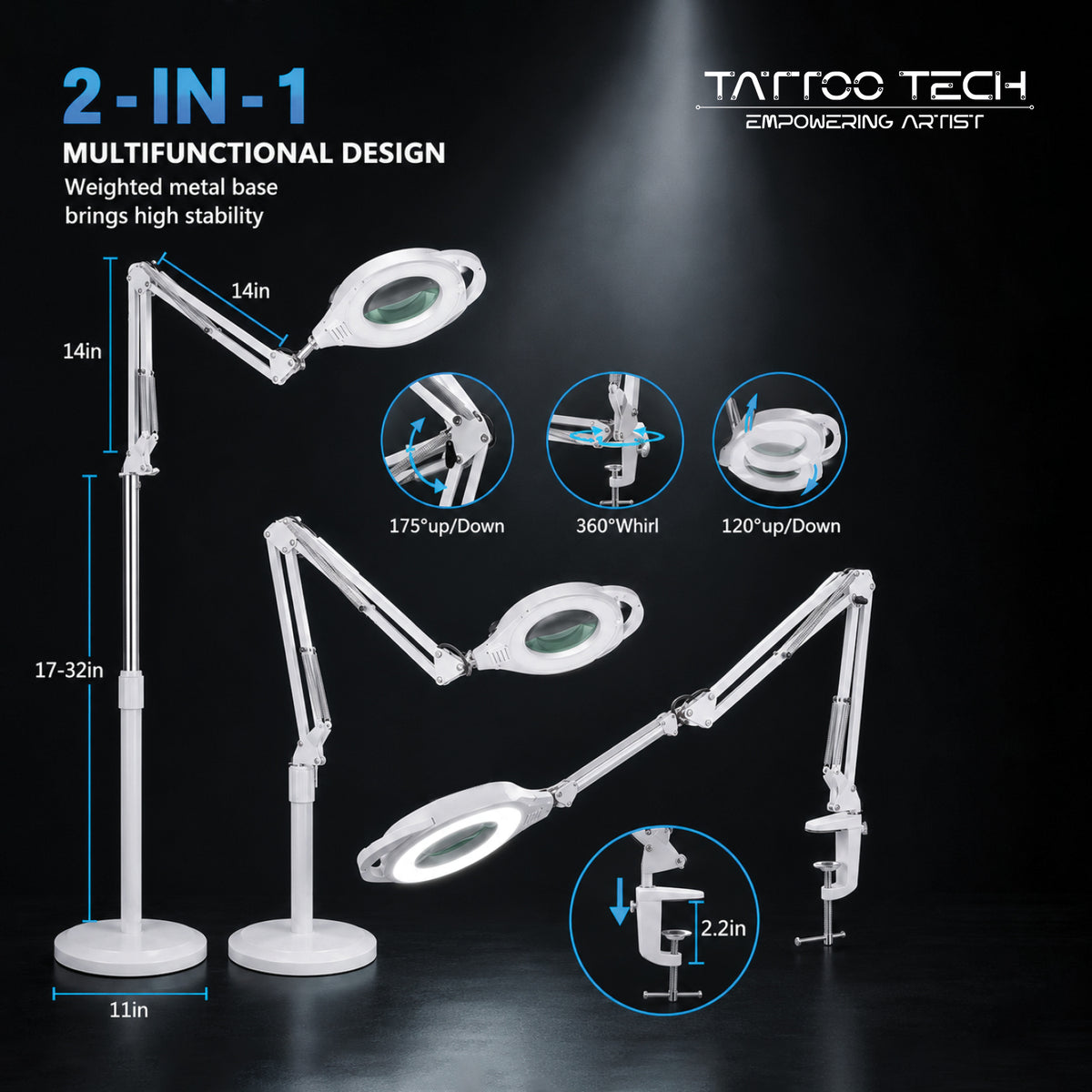 LED Magnifying Floor Lamp 2-in-1