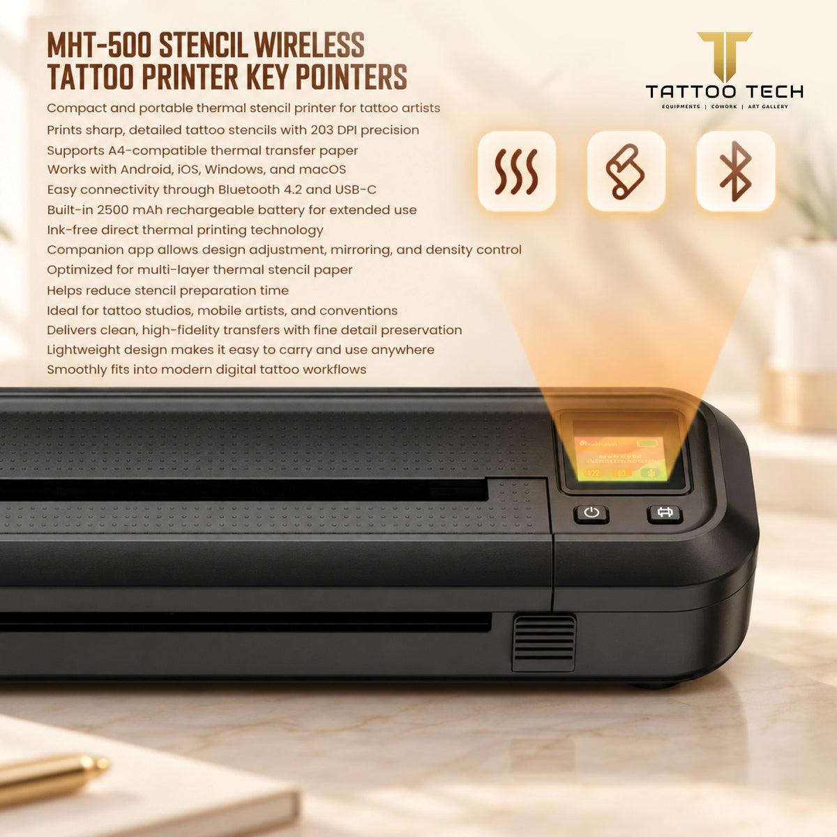 MHT-500 Stencil Wireless Thermal Tattoo Printer