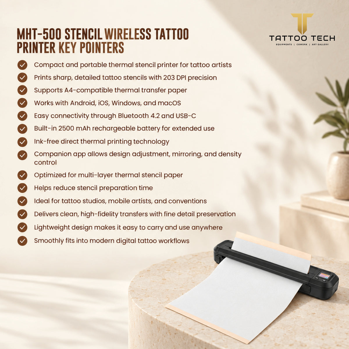 MHT-500 Stencil Wireless Thermal Tattoo Printer