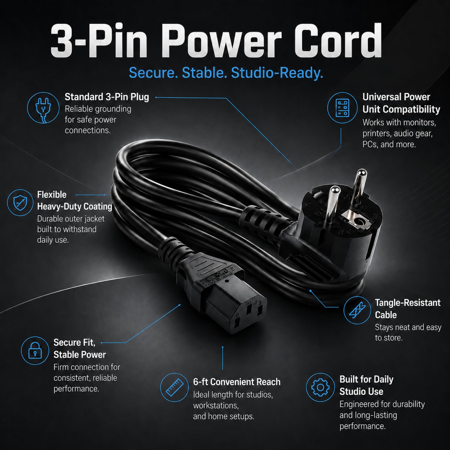 3 Pin Power Cord