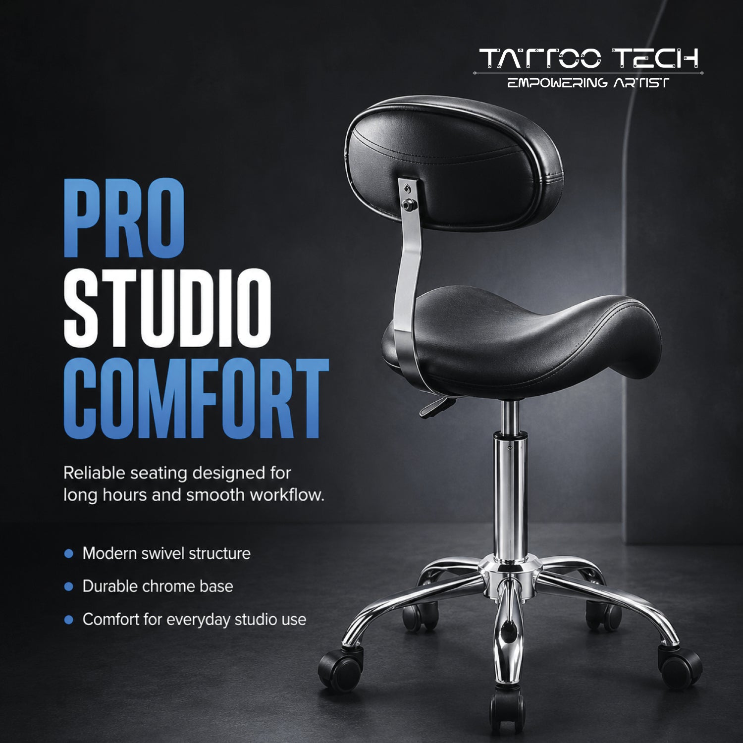 Saddle Tattoo Rolling Chair with Adjustable Height 9938