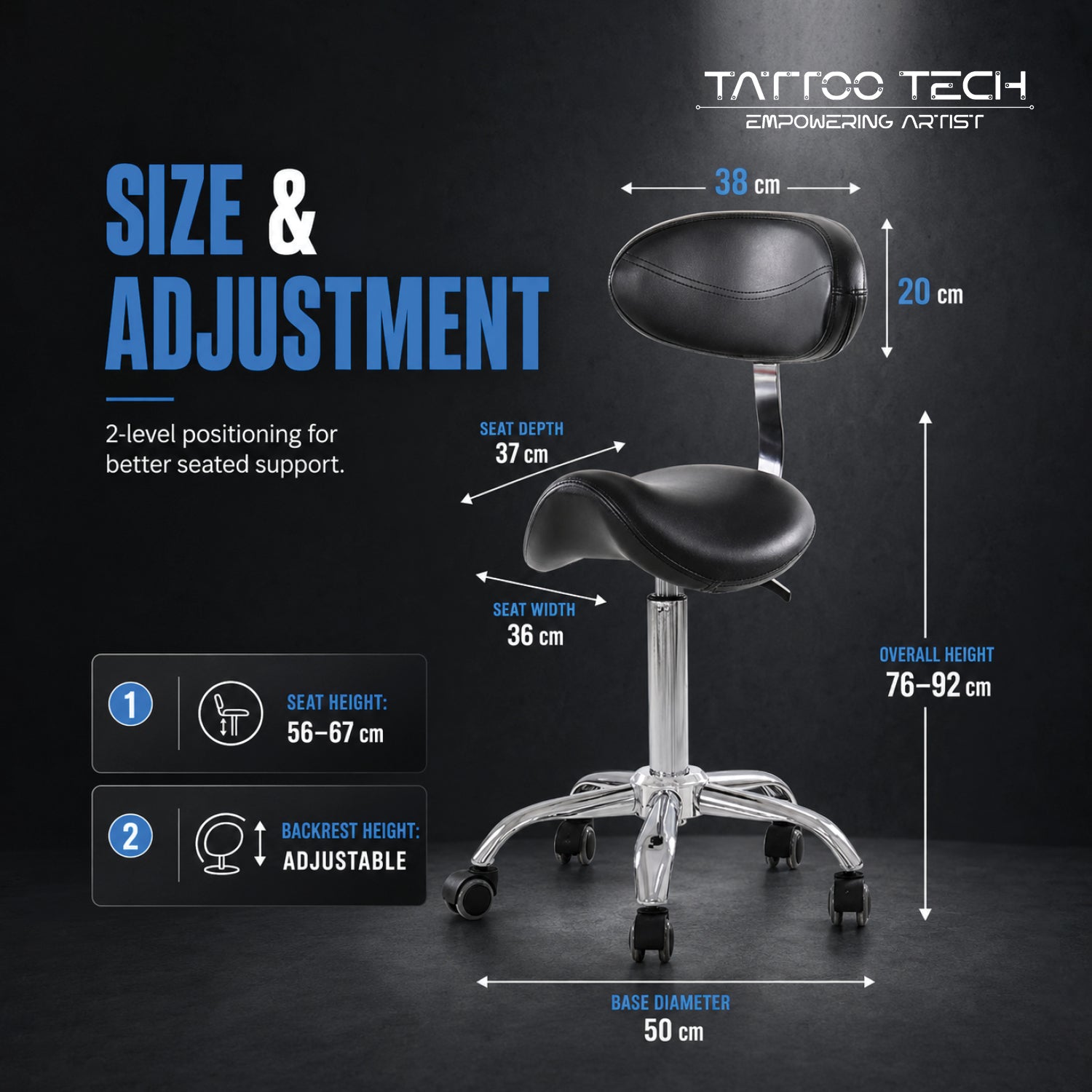 Saddle Tattoo Rolling Chair with Adjustable Height 9938