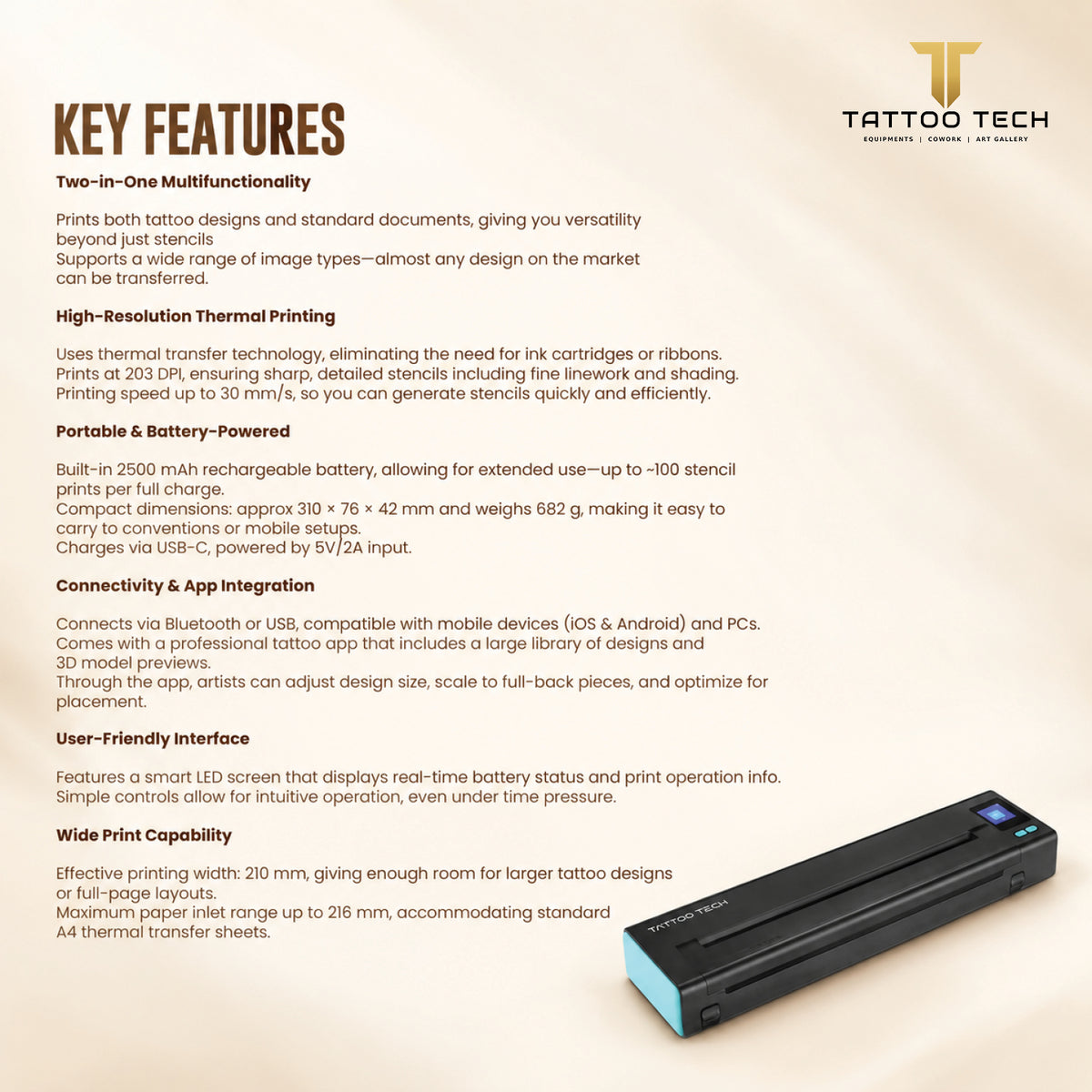 Tattoo Tech Bluetooth Thermal Tattoo Stencil Printer