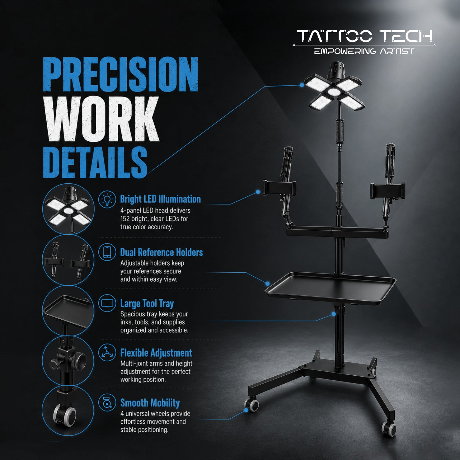 Tattoo LED Workstation with Adjustable Arms