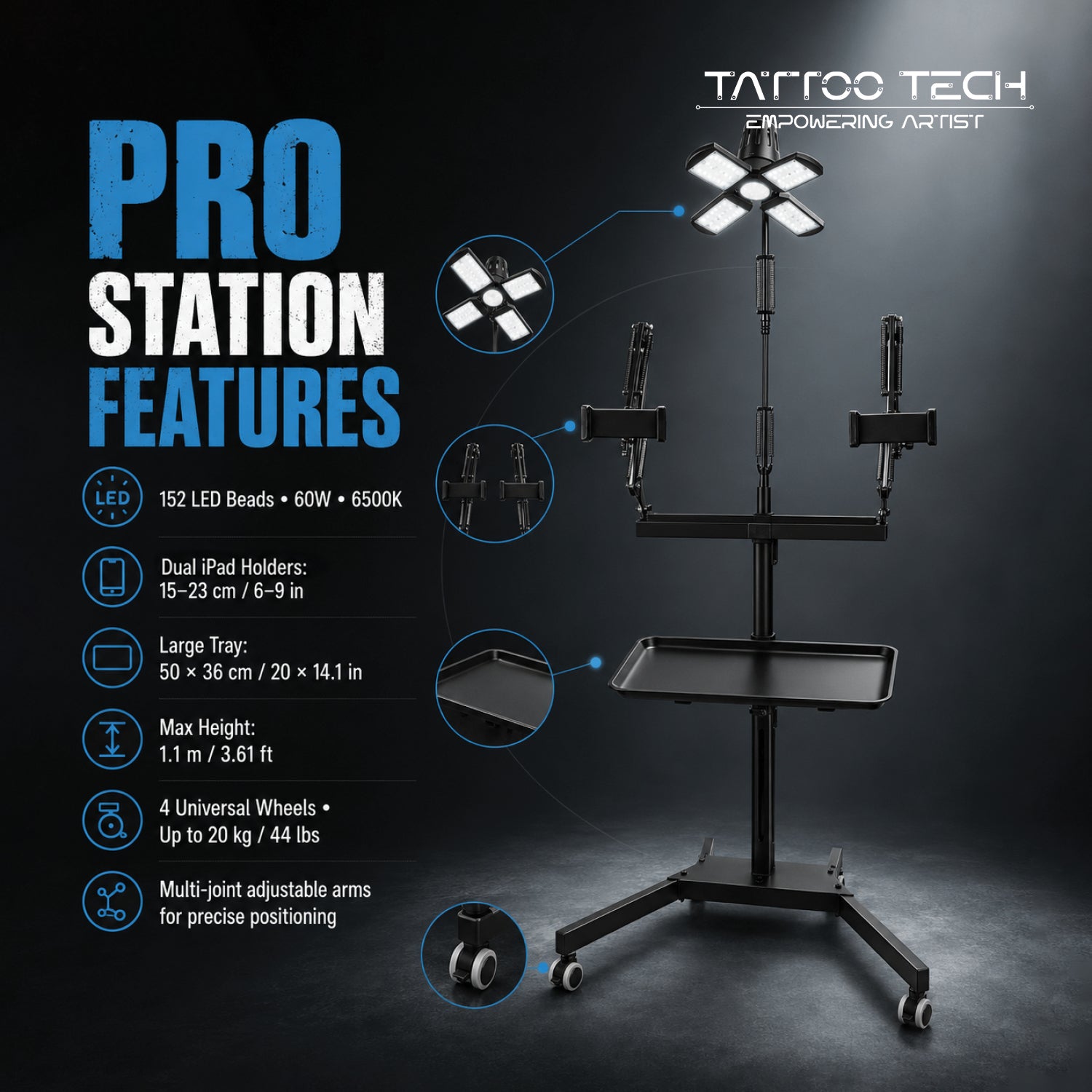 Tattoo LED Workstation with Adjustable Arms