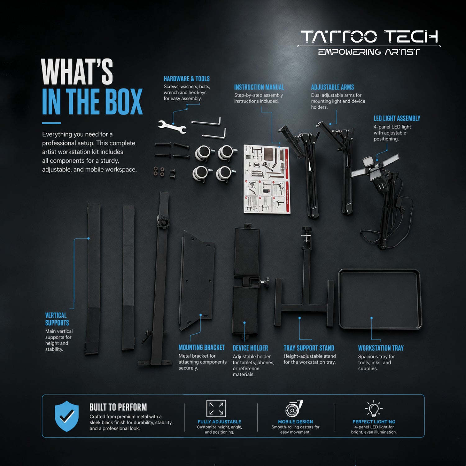 Tattoo LED Workstation with Adjustable Arms