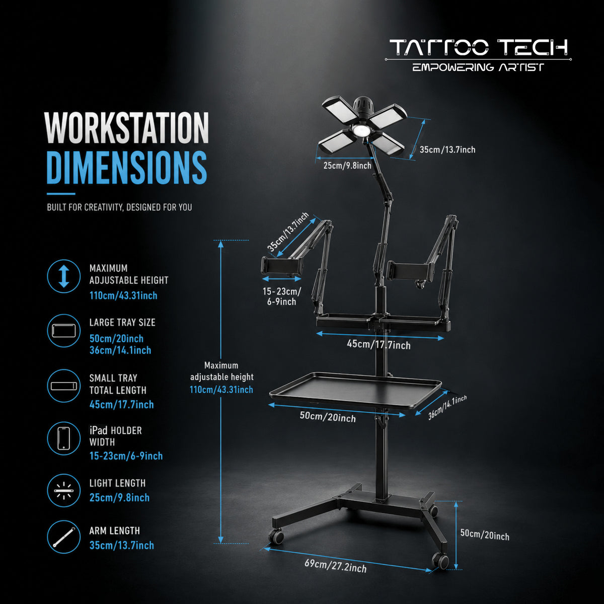 Tattoo LED Workstation with Adjustable Arms