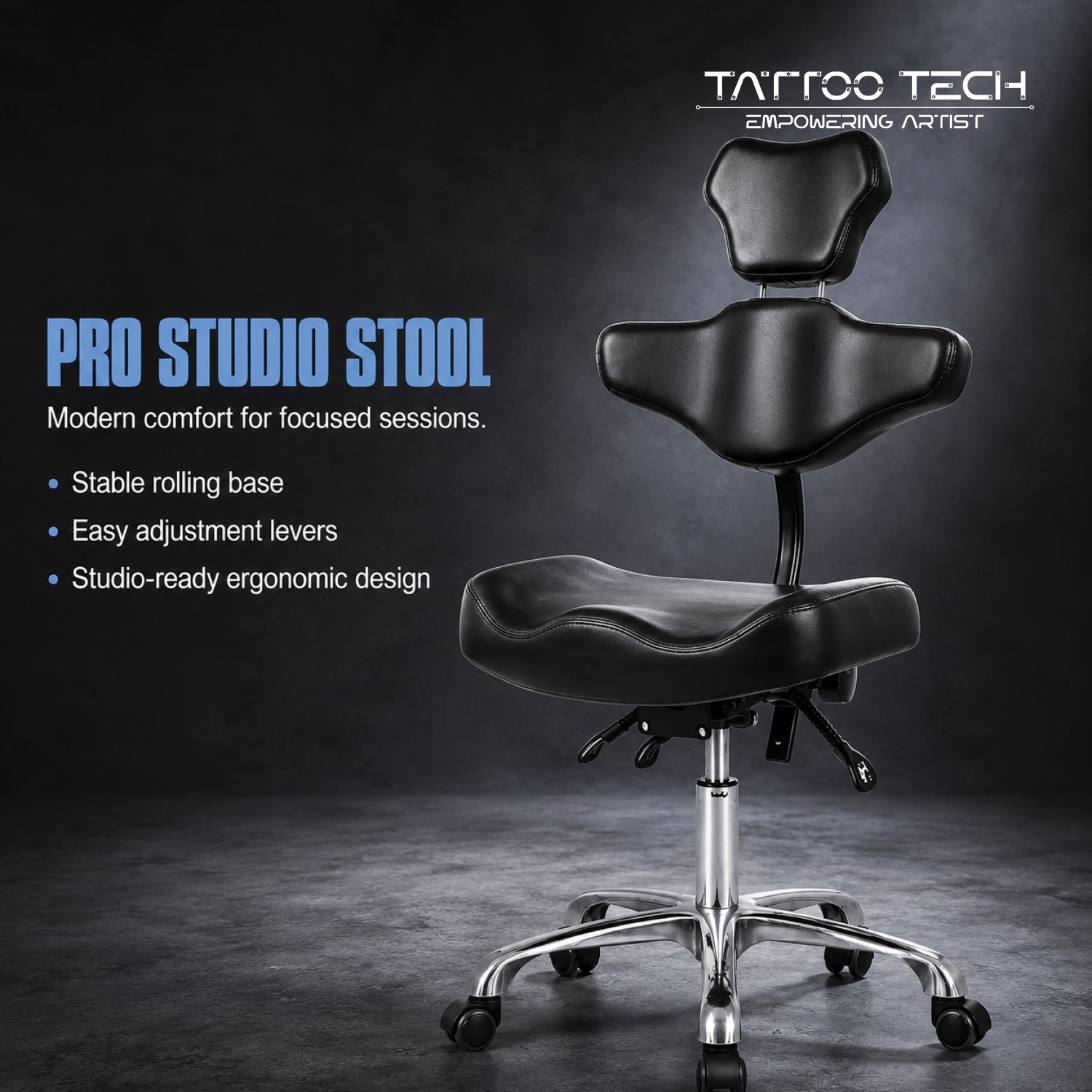 Tattoo Rolling Chair Seat with Back and Head Support 9973