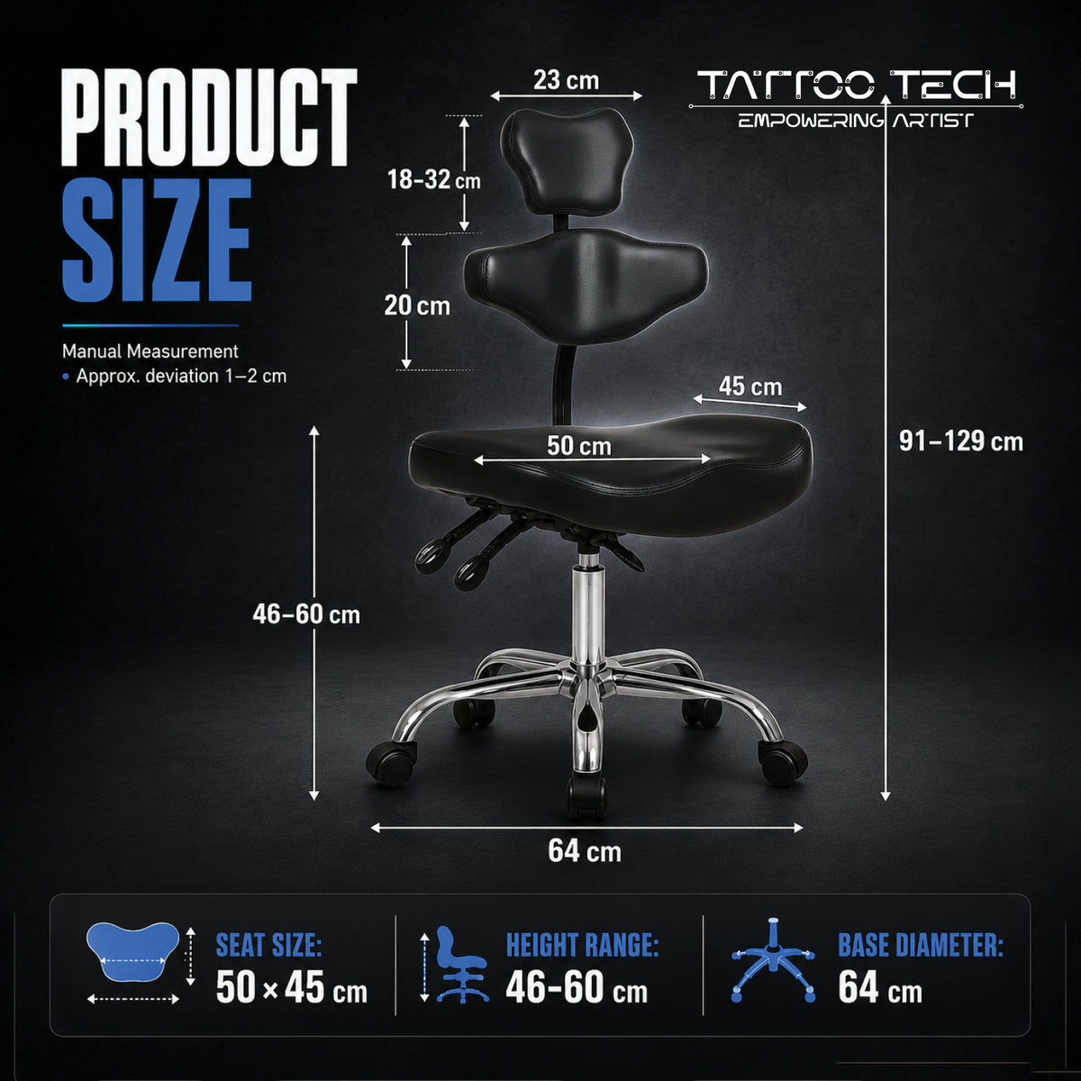 Tattoo Rolling Chair Seat with Back and Head Support 9973