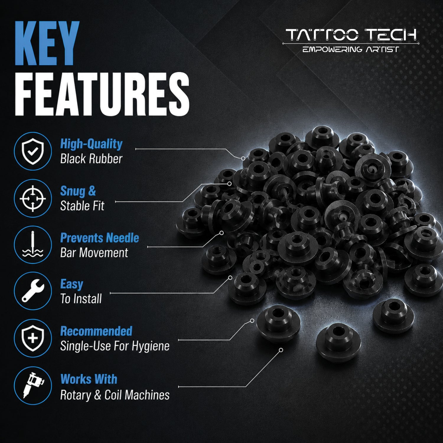 Tattoo Rubber Nipples 100pcs Black