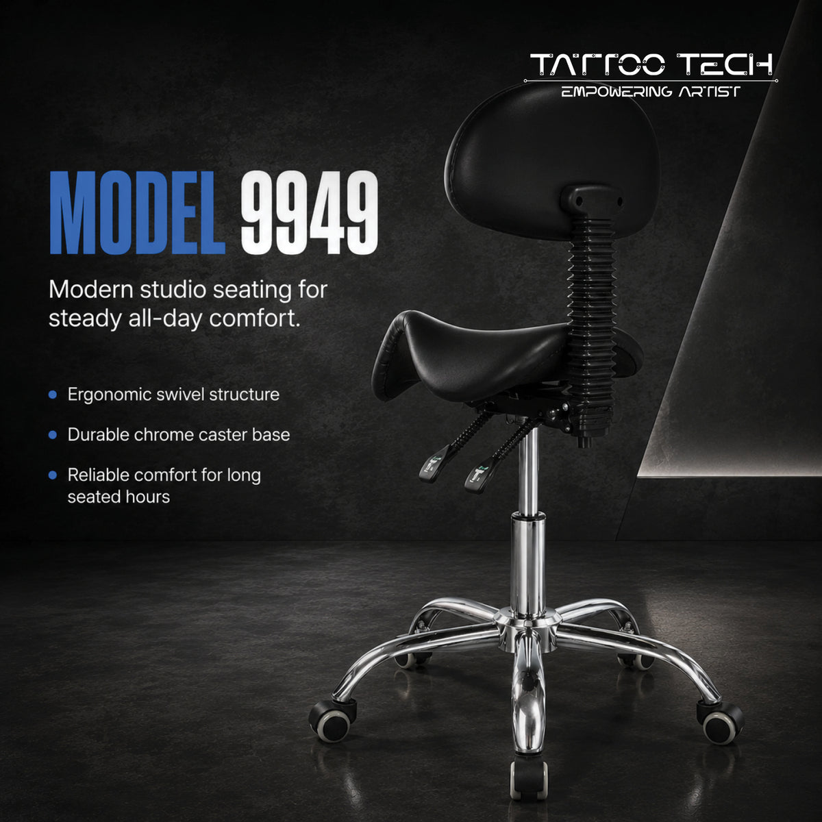 Tattoo Swivel Chair Seat with Adjustable Backrest Model 9949