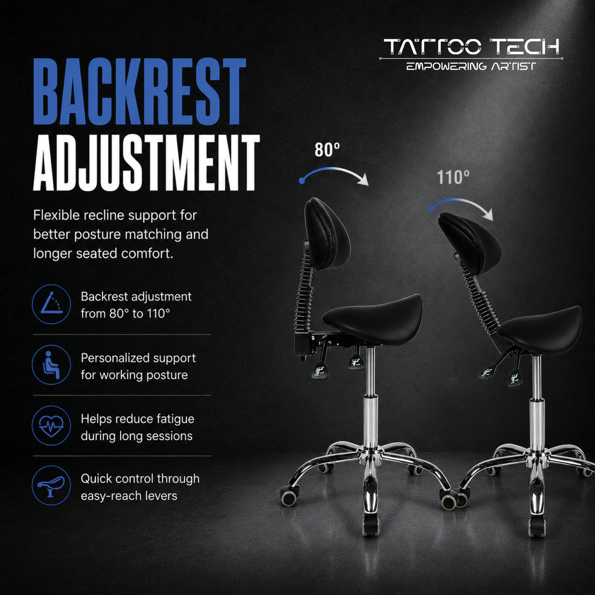 Tattoo Swivel Chair Seat with Adjustable Backrest Model 9949