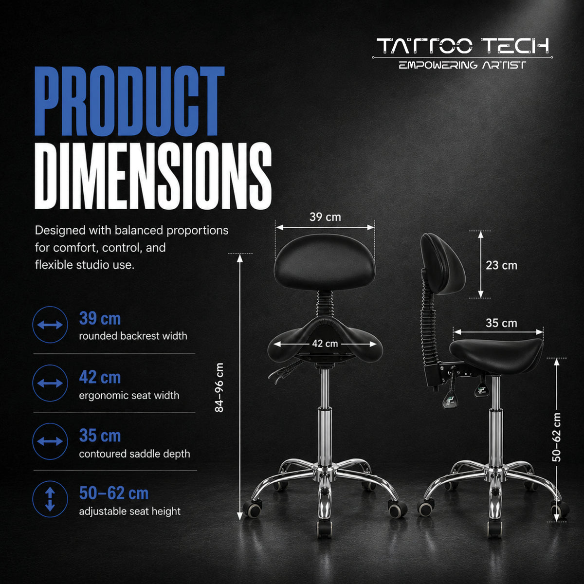 Tattoo Swivel Chair Seat with Adjustable Backrest Model 9949
