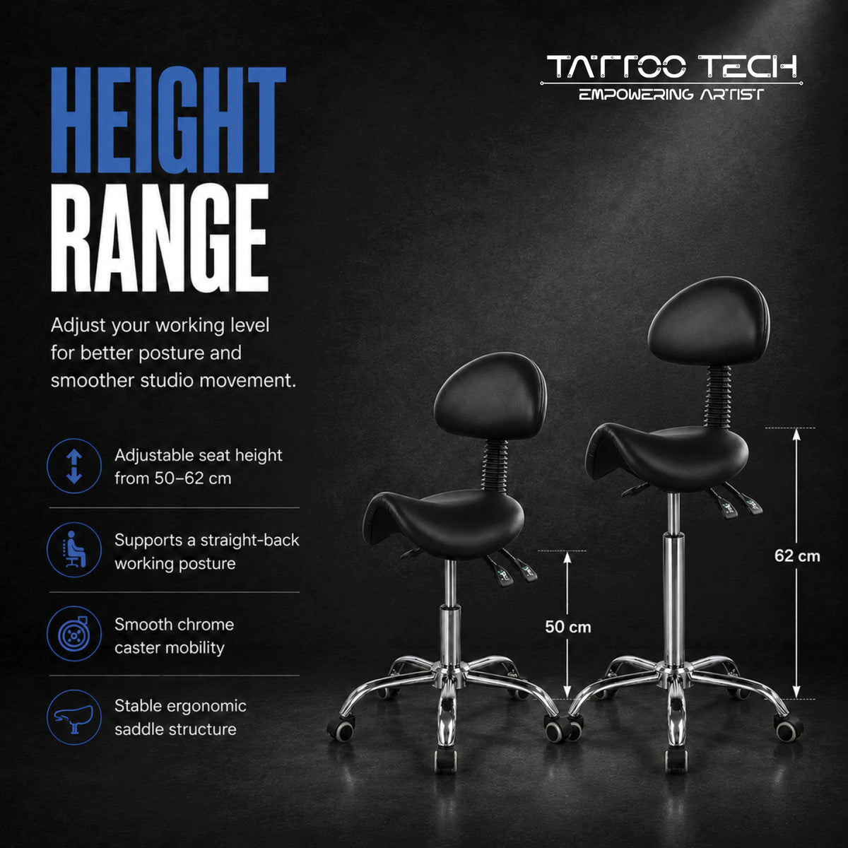 Tattoo Swivel Chair Seat with Adjustable Backrest Model 9949