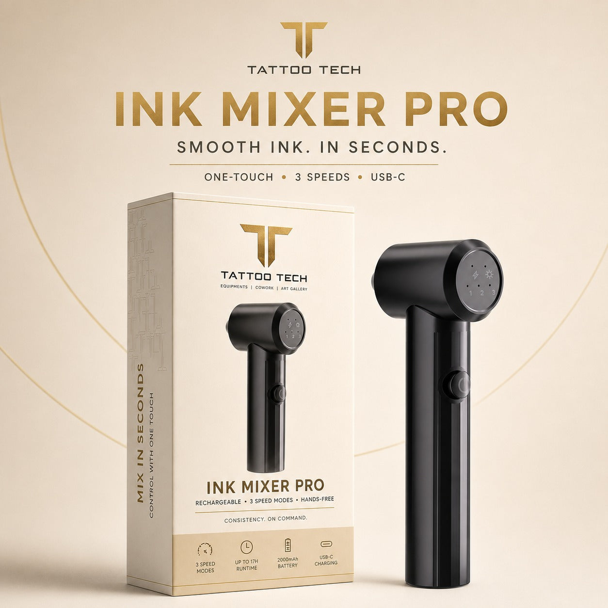 Tattoo Tech Ink Mixer Pro – Rechargeable 3-Speed Tattoo Ink Mixer