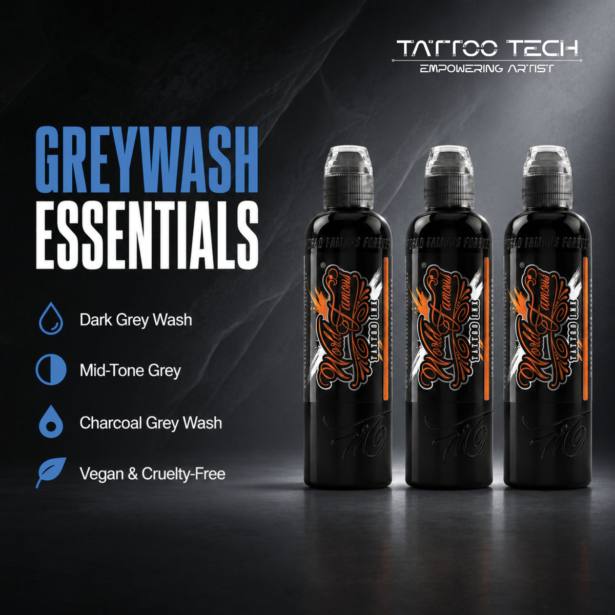 World Famous 3 Bottle Charcoal Grey Wash Set