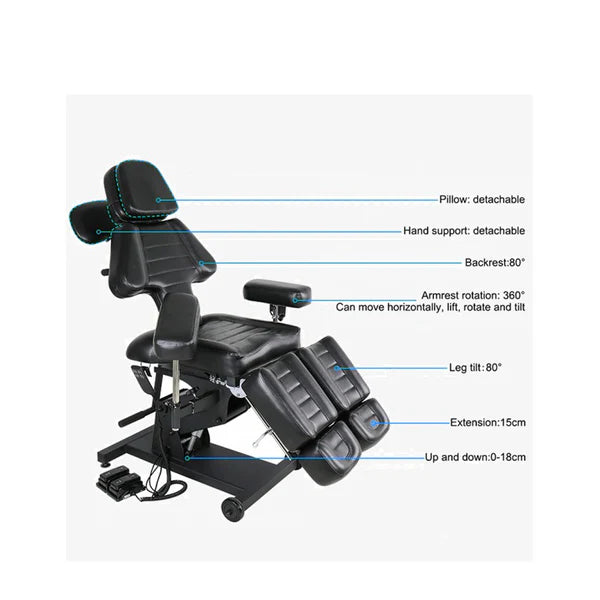 Tattoo Chair & Bed - Adjustable Height for Tattooing & PMU Clients