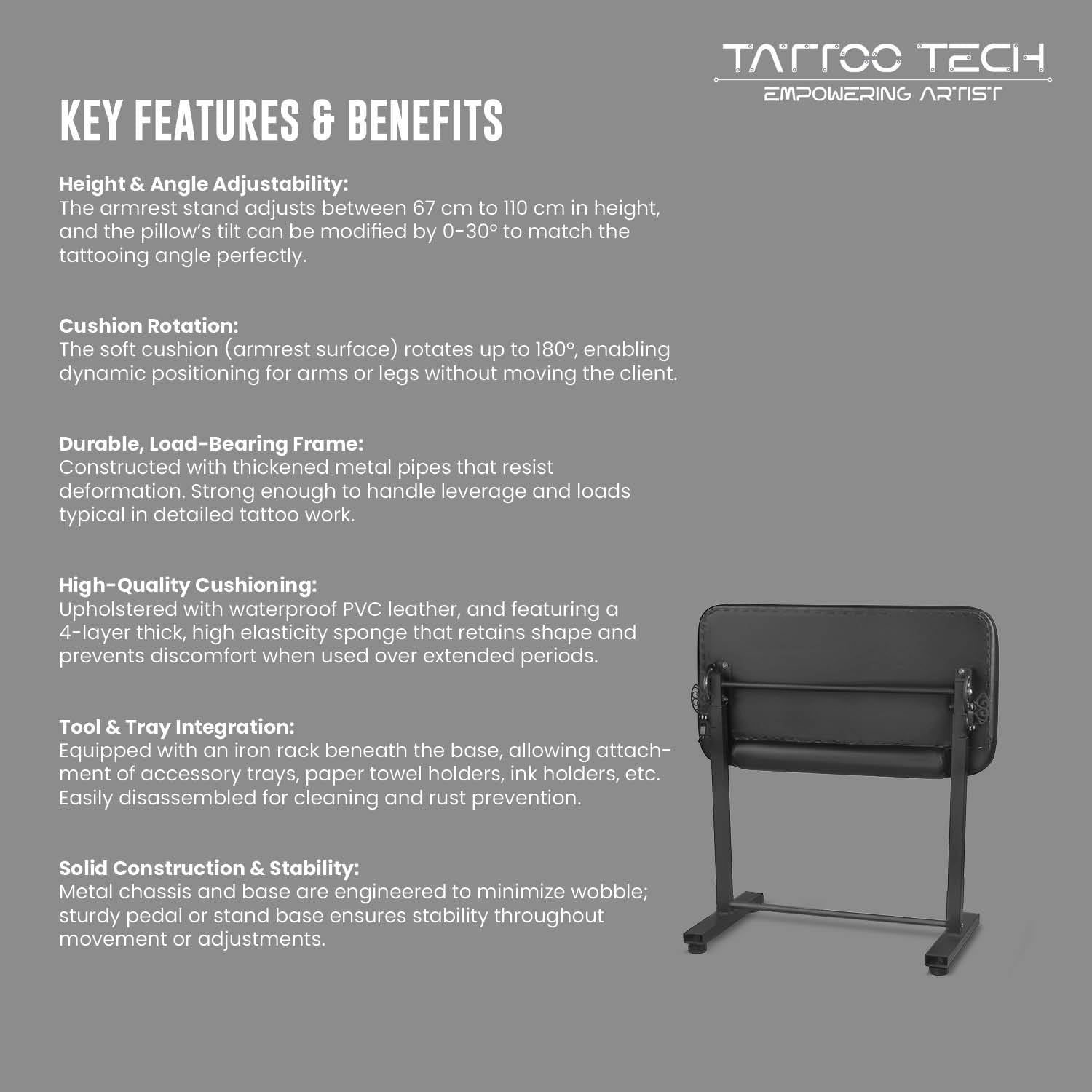 Tattoo Armrest Stand with Adjustable Height