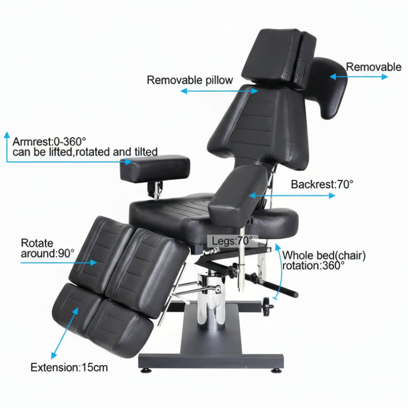 Superior Tattoo Chair Bed with Hydraulic Height Adjustment