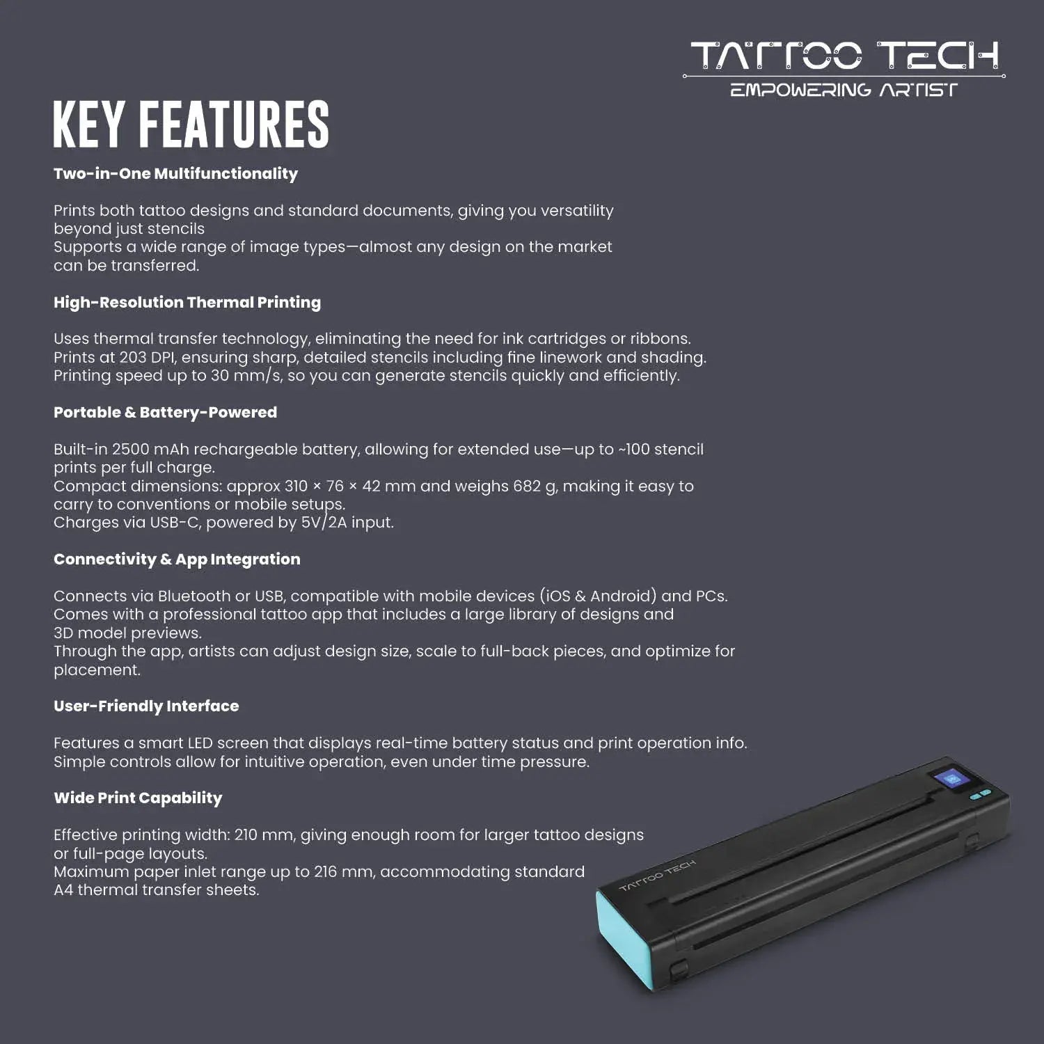 Tattoo Tech Bluetooth Thermal Tattoo Stencil Printer
