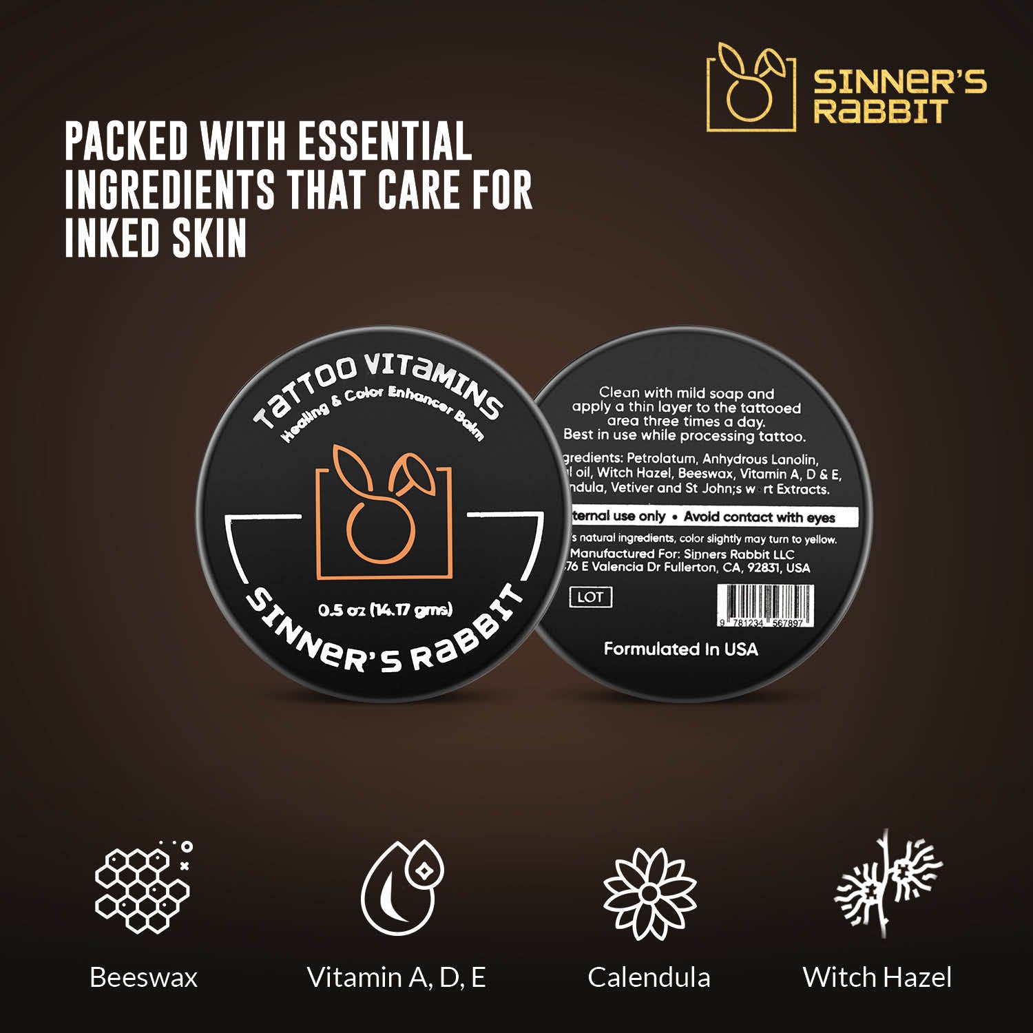 Sinner Rabbit Tattoo Vitamins - Protecting & Healing Balm
