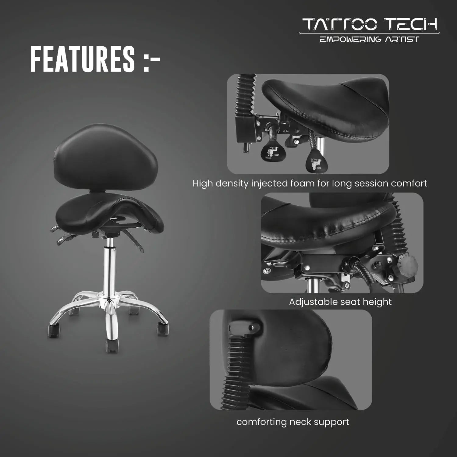 Adjustable Saddle Stool Rolling chair
