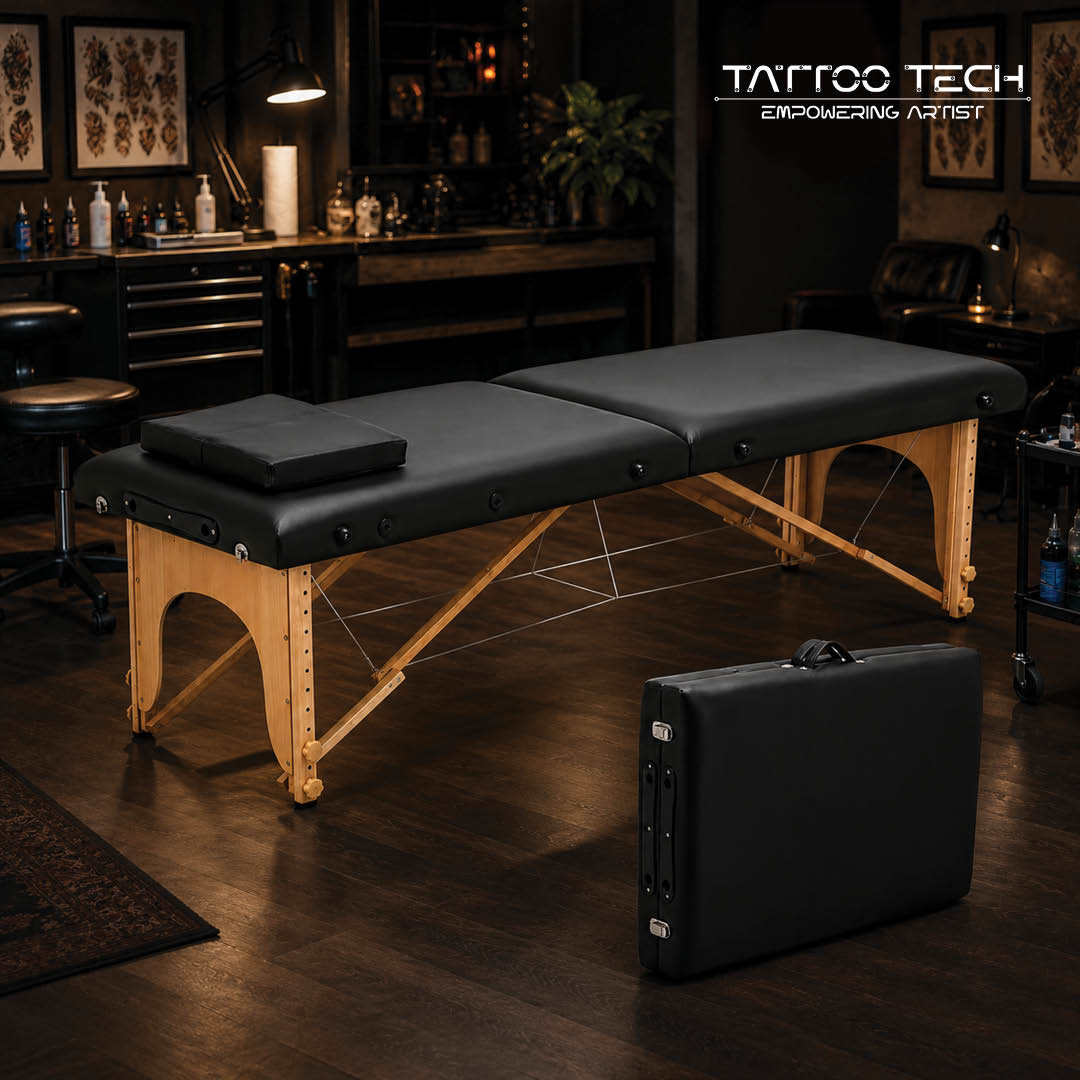 Tattoo & Massage Bed – Adjustable Folding with Face Cradle | Wooden Frame
