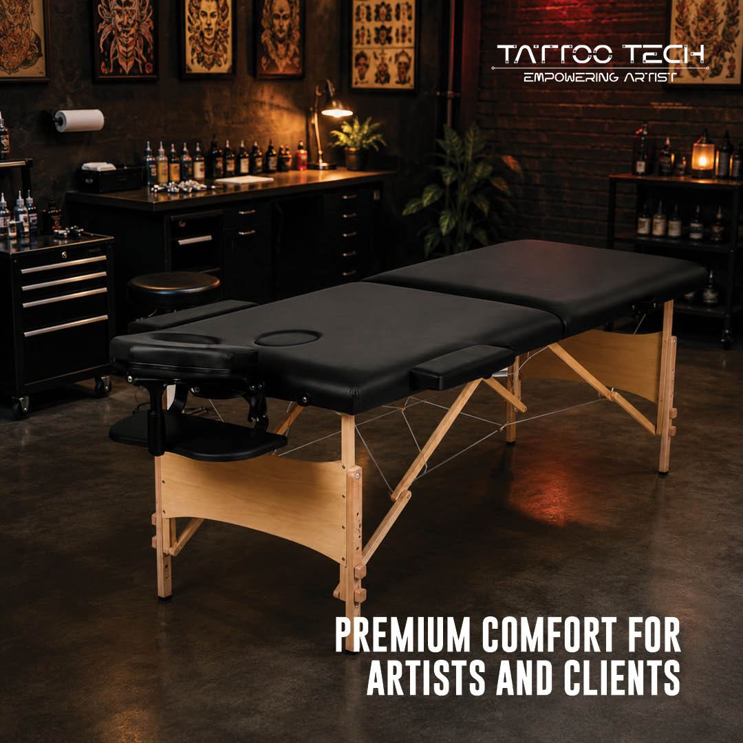 Tattoo & Massage Bed – Adjustable Folding with Face Cradle | Wooden Frame