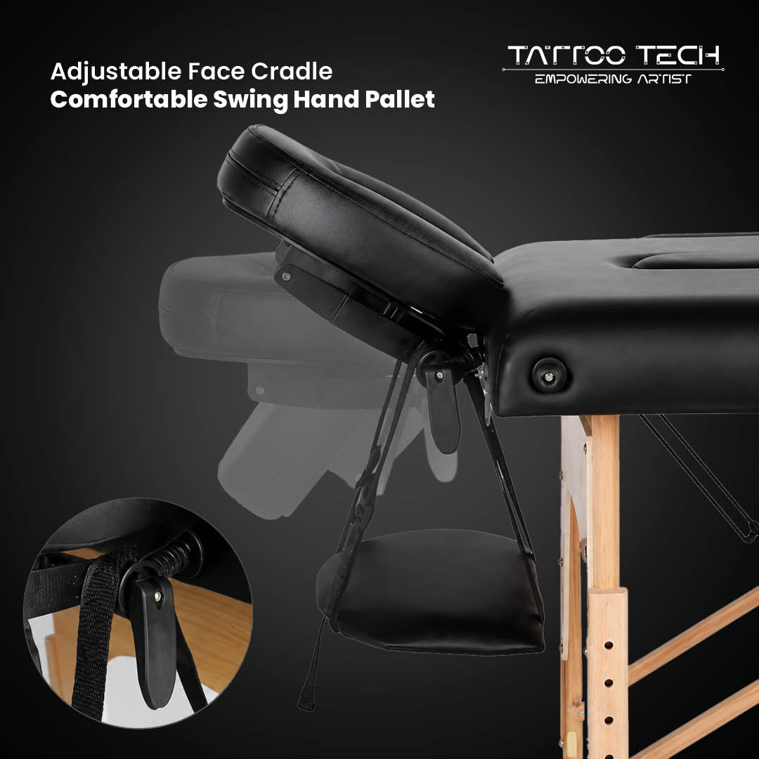 Tattoo & Massage Bed – Adjustable Folding with Face Cradle | Wooden Frame