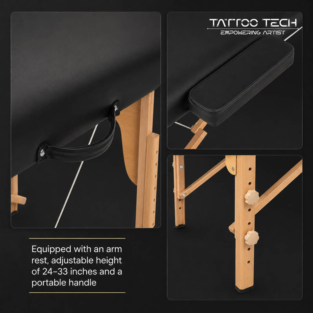 Tattoo & Massage Bed – Adjustable Folding with Face Cradle | Wooden Frame